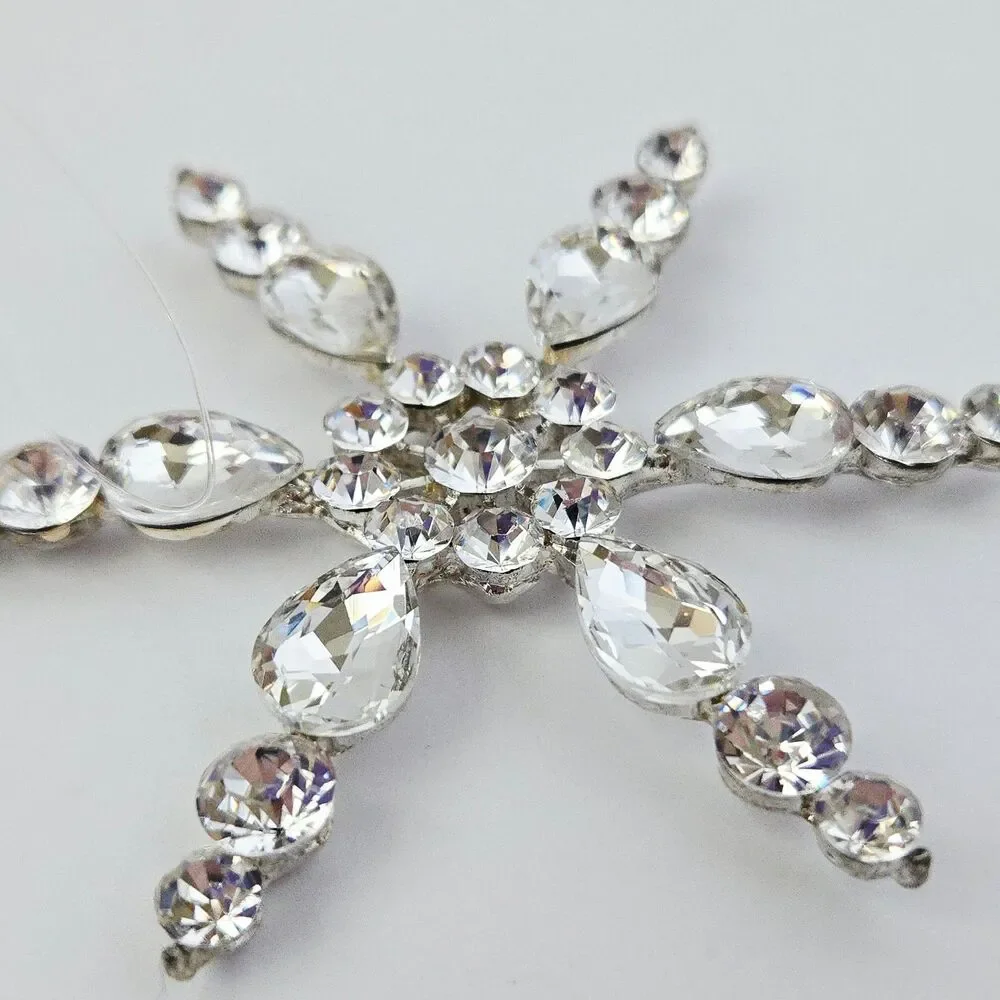 Beautiful Silver & Crystal Rhinestone Snowflake Christmas Ornament Star Sparkle